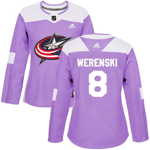 Adidas Blue Jackets #8 Zach Werenski Purple Authentic Fights Cancer Women's Stitched NHL Jersey - Click Image to Close